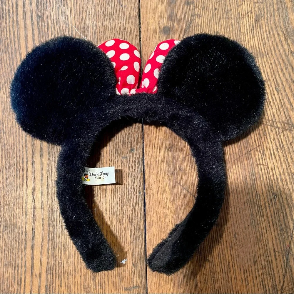 Walt Disney World Girls Red Polka Dot Minnie Mouse Ears Faux Fur Headband One Sz